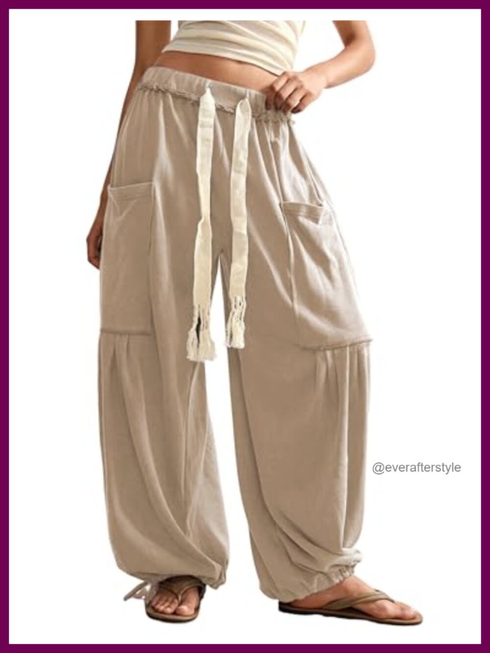 Women's Baggy Wide Leg Harem Pants Drawstring Waist Big Pockets Casual